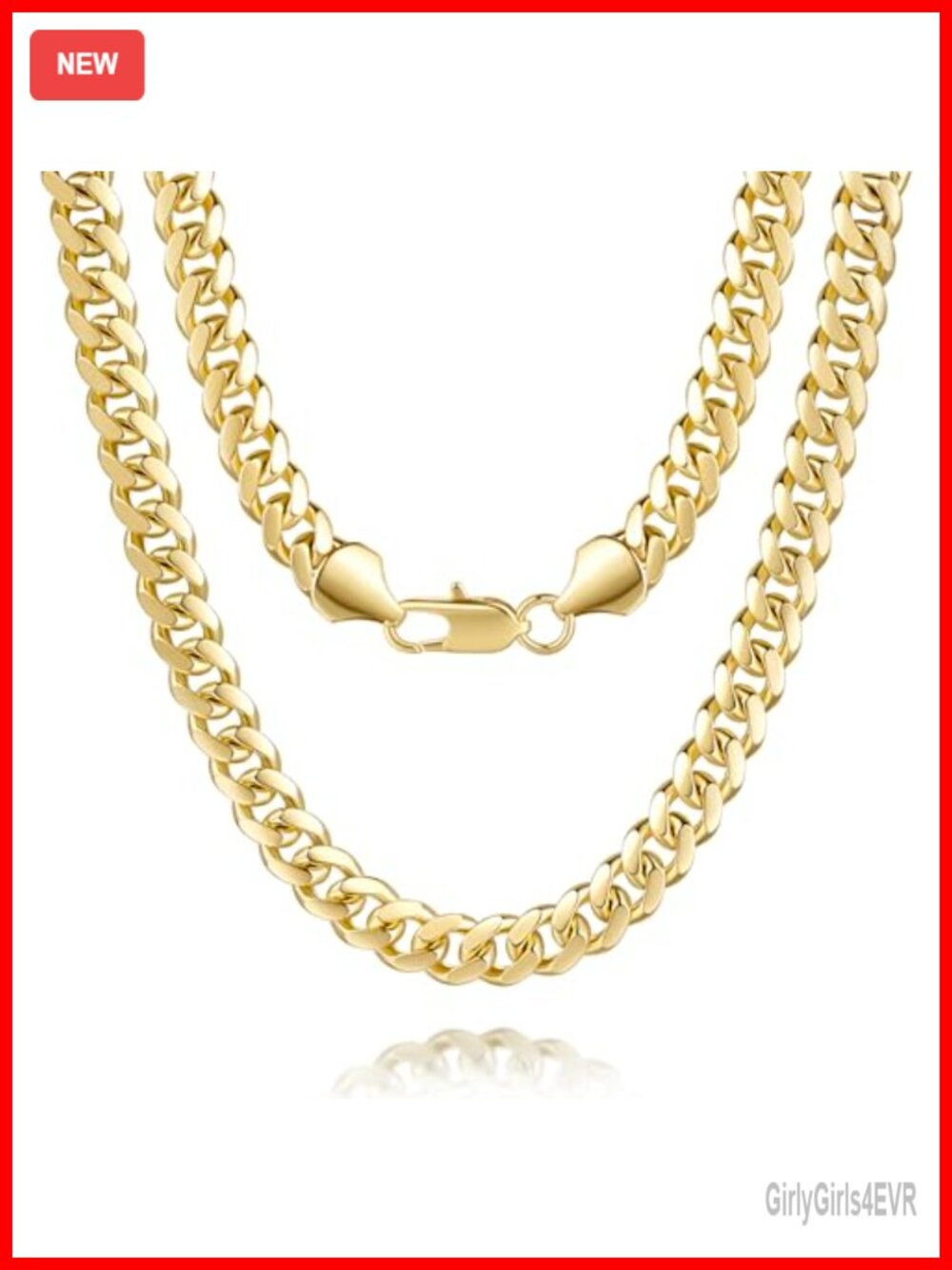 14K Gold Plated Cuban Link Chain Necklace 24 in Lobster Clasp